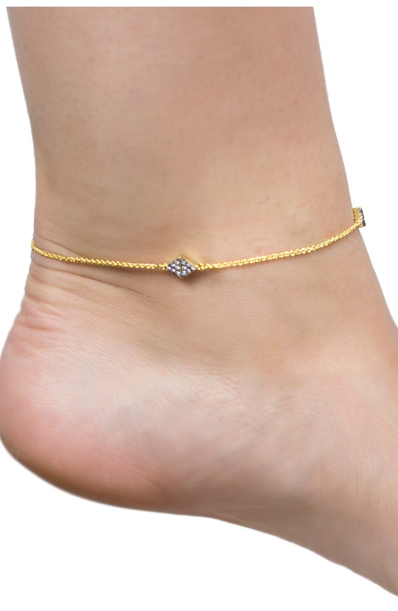 CZ by Kenneth Jay Lane Two-Tone CZ Diamond Station Anklet, Alternate, color,