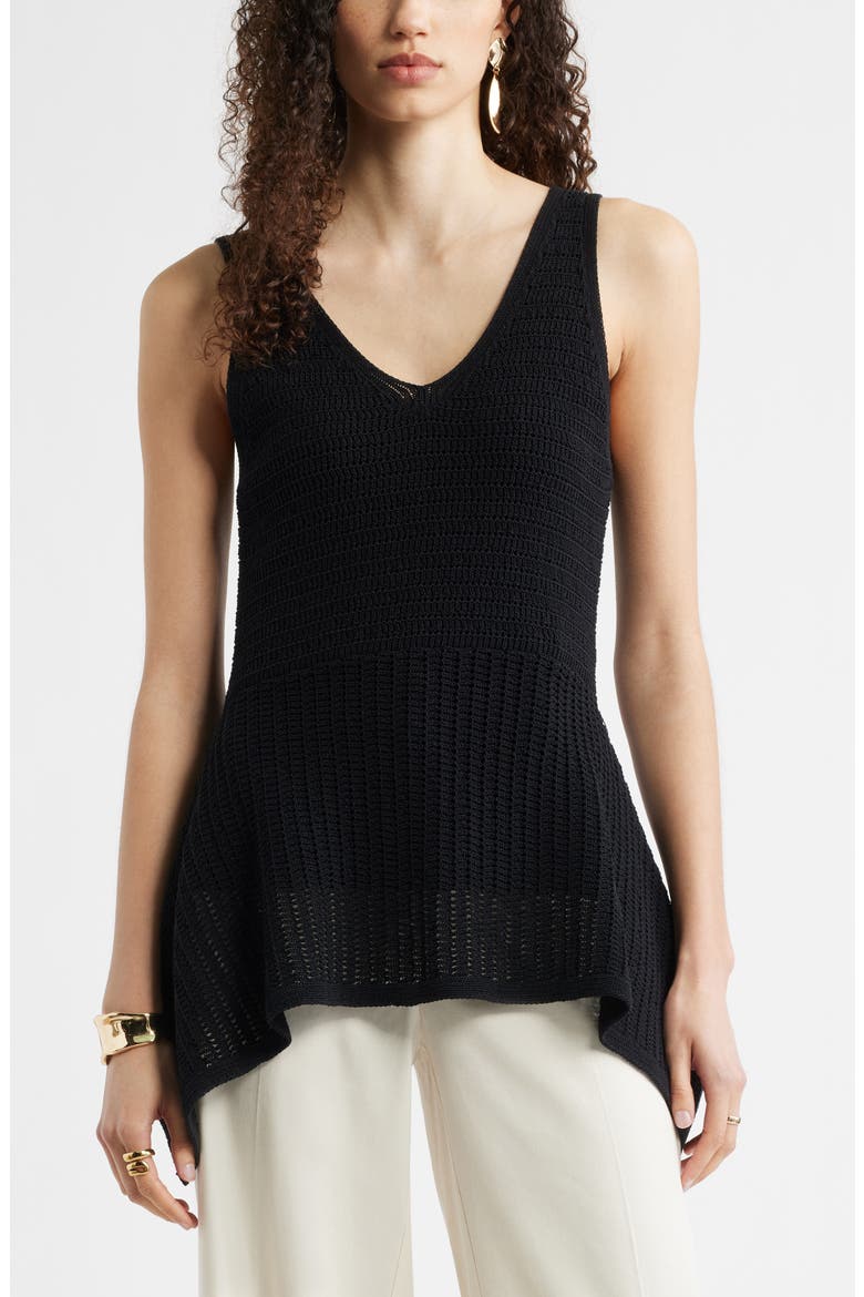 V-Neck Peplum Sweater Tank, Main, color, BLACK