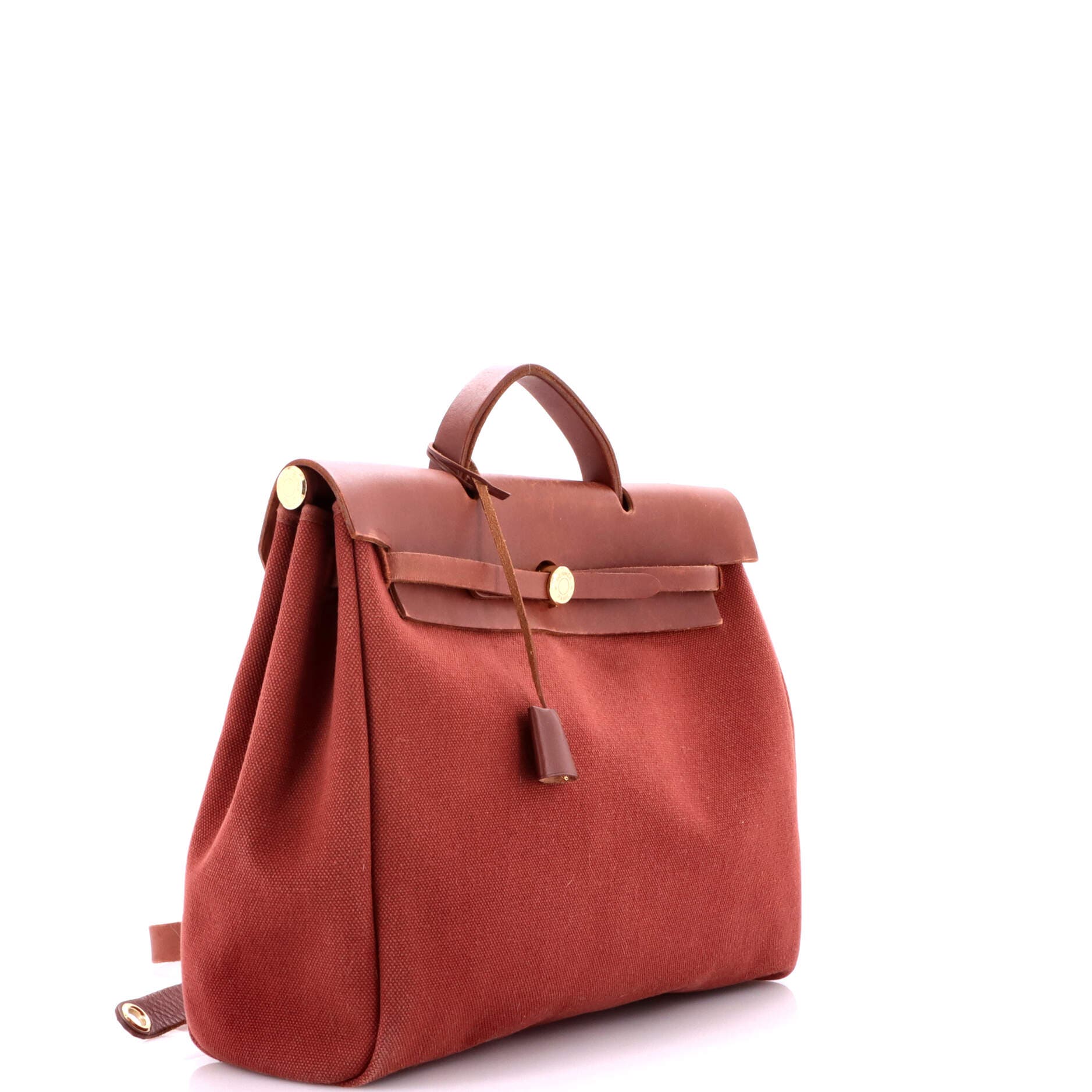 Pre-Owned Hermes Herbag Zip Leather and Toile 39, Alternate, color, Marron D'inde