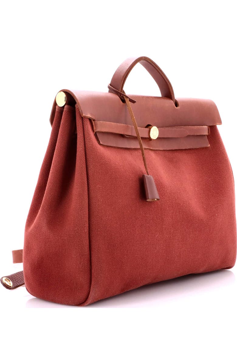 Pre-Owned Hermes Herbag Zip Leather and Toile 39, Alternate, color, Marron D'inde