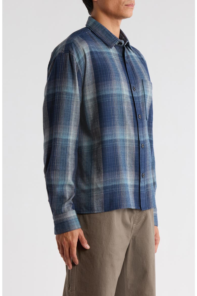 Plaid Boxy Cotton Flannel Button-Up Shirt, Alternate, color, NAVY OMBRE PLAID