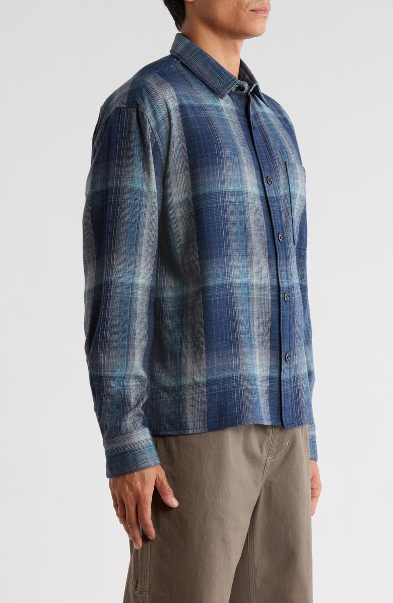 BP. Plaid Boxy Cotton Flannel Button-Up Shirt, Alternate, color, Navy Ombre Plaid
