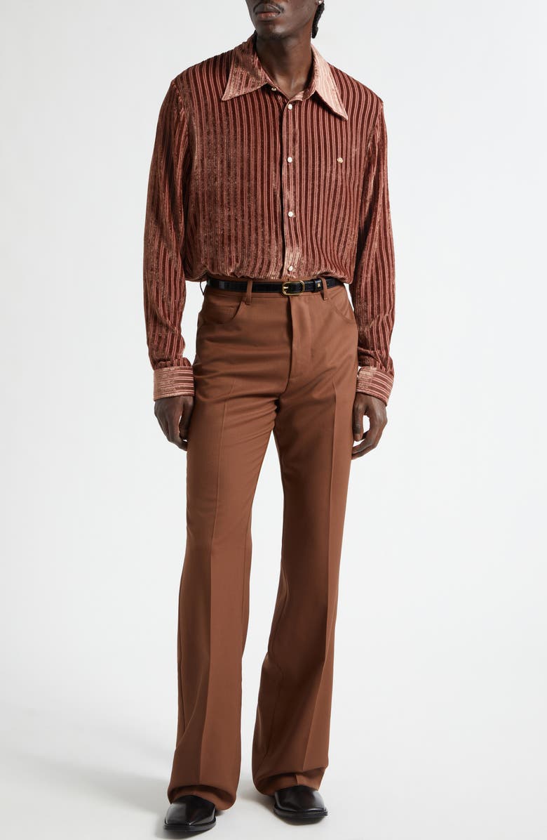 AMIRI Stripe Wool & Silk Velvet Button-Up Shirt, Alternate, color, Terracotta Archived