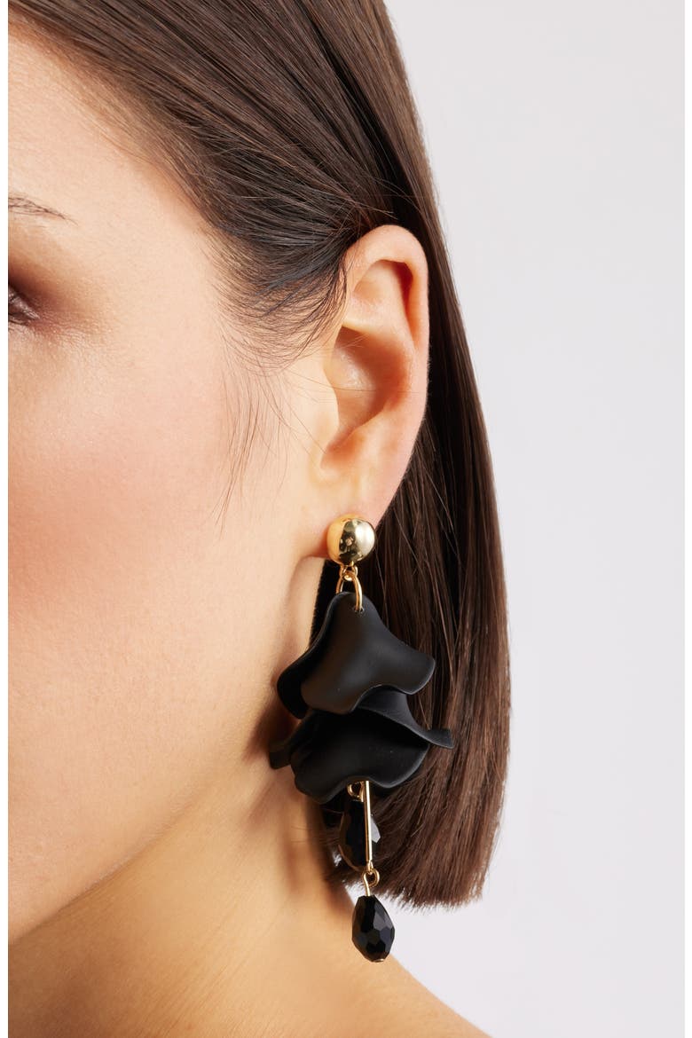 Petal Chandelier Drop Earrings, Alternate, color, BLACK- GOLD