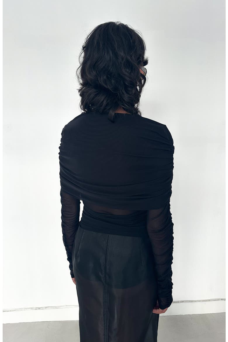 Moe Long Sleeve Mesh Cape Top, Alternate, color, Black
