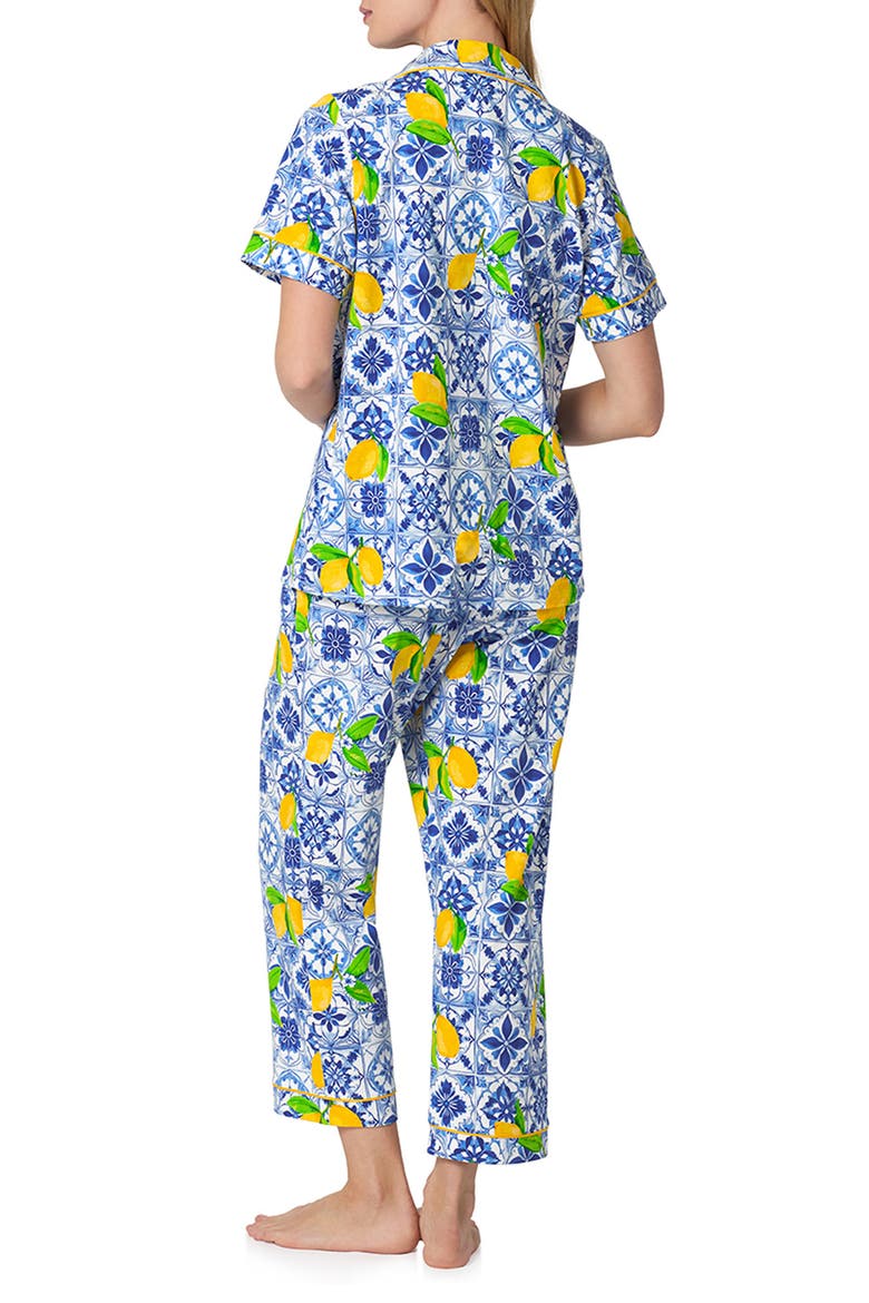 Print Stretch Organic Cotton Jersey Crop Pajamas, Alternate, color, AZURE SUMMER