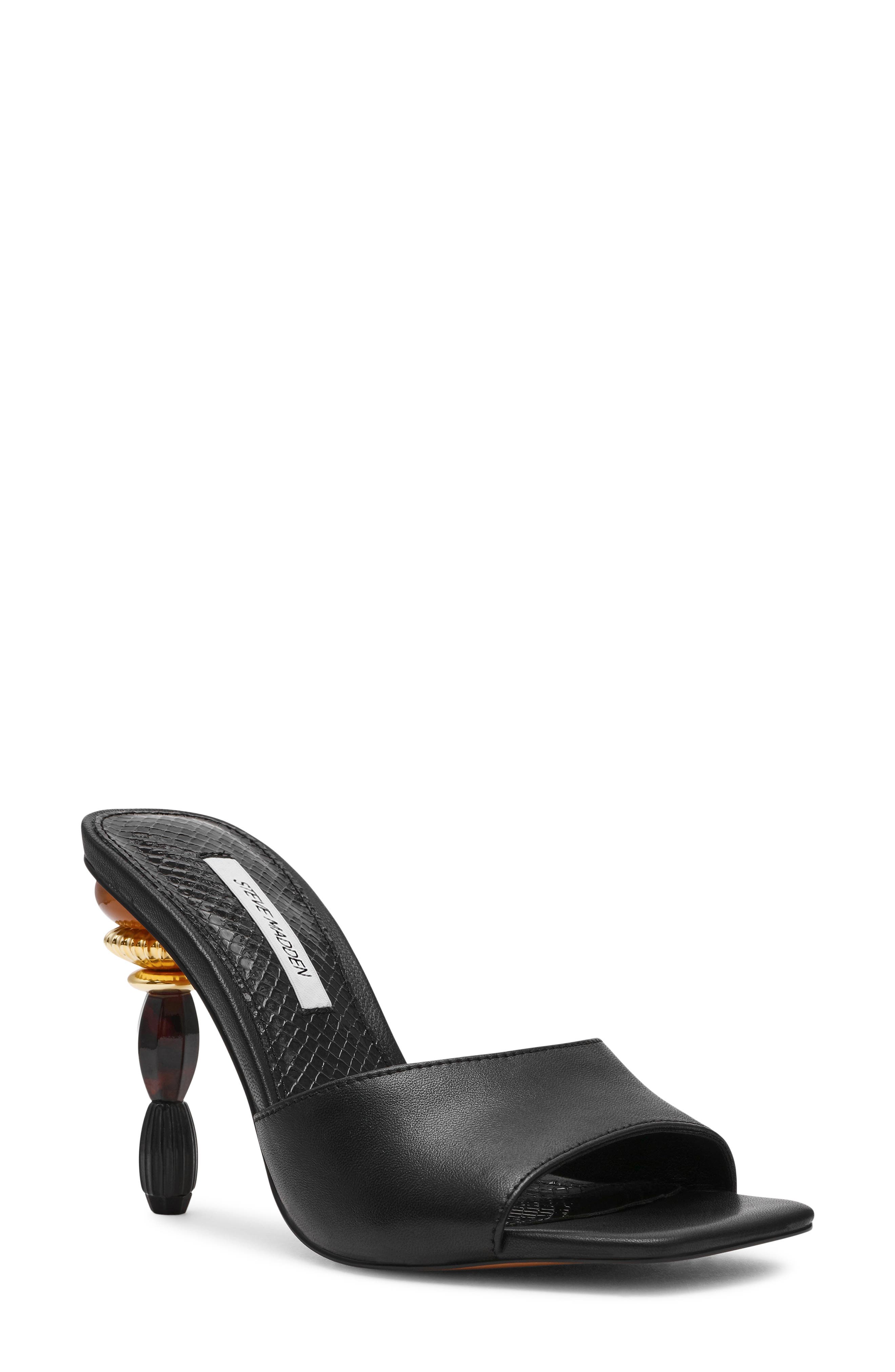 Sia Statement Heel Slide Sandal, Main, color, BLACK LEATHER