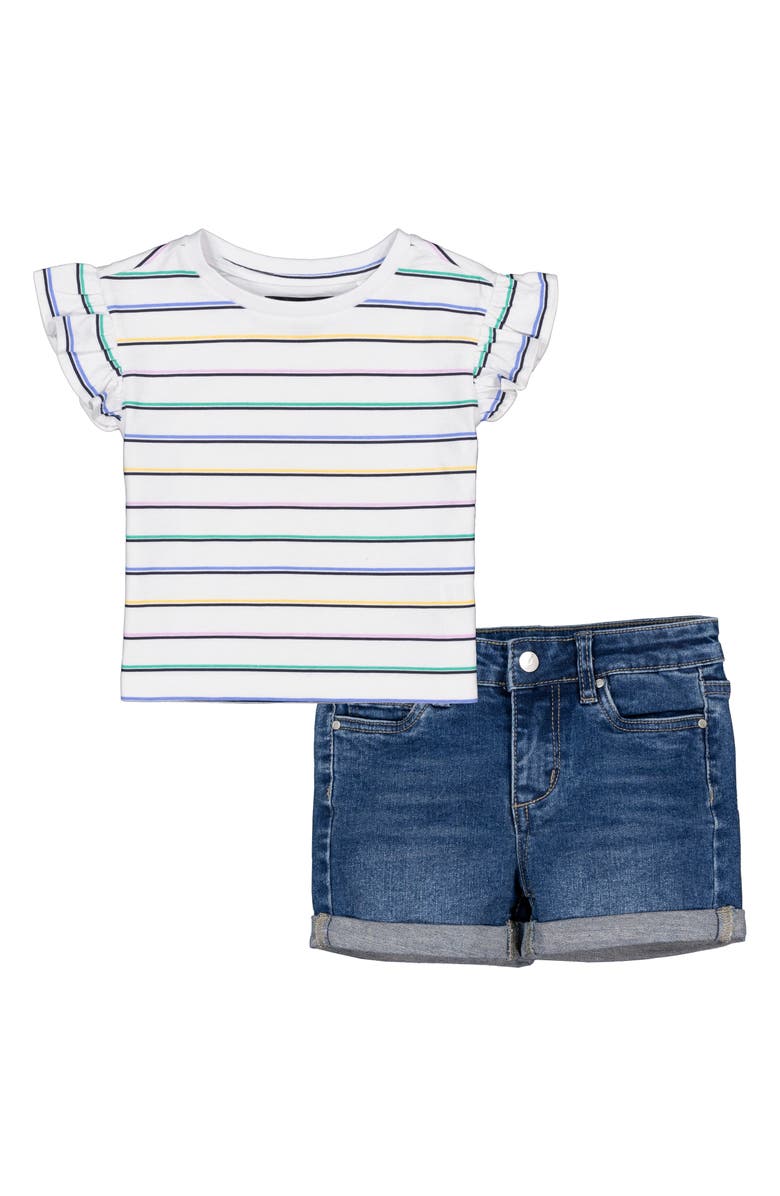 Joe's Jeans Flutter Sleeve T-Shirt & Cuff Denim Shorts Set, Main, color, Stripe