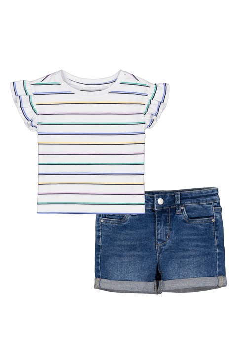 Flutter Sleeve T-Shirt & Cuff Denim Shorts Set (Baby)