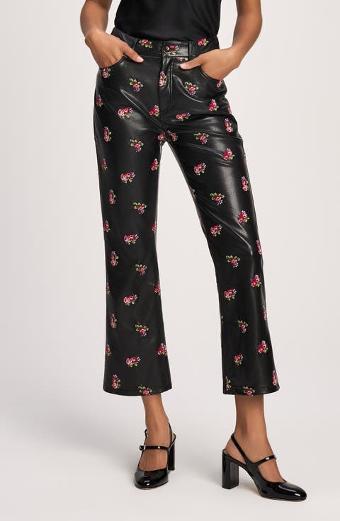 Stevie Floral Embroidered Faux Leather Pants