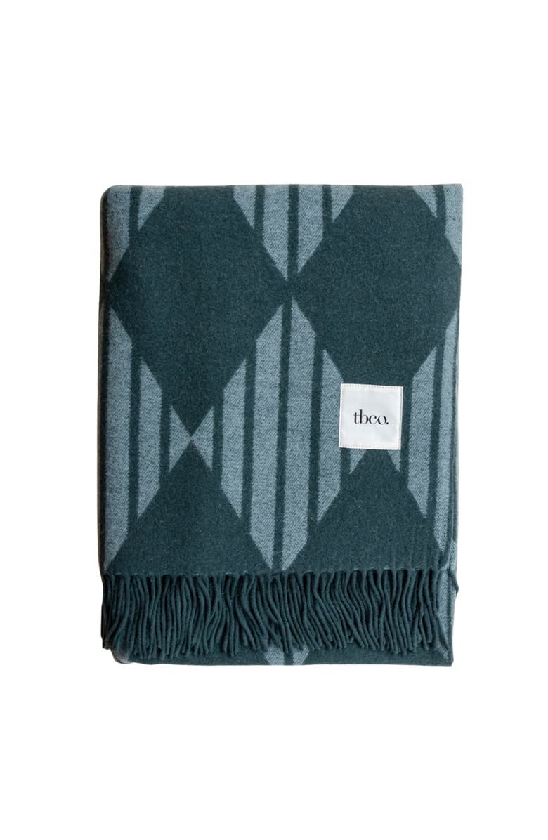 TBCo Lambswool Jaquard Throw Blanket, Main, color, Green Stripe Harlequin