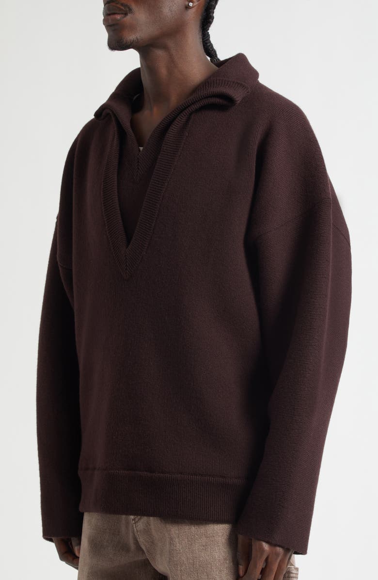 Bottega Veneta Chunky Compact Wool Blend V-Neck Sweater, Alternate, color, 2046 Ebony