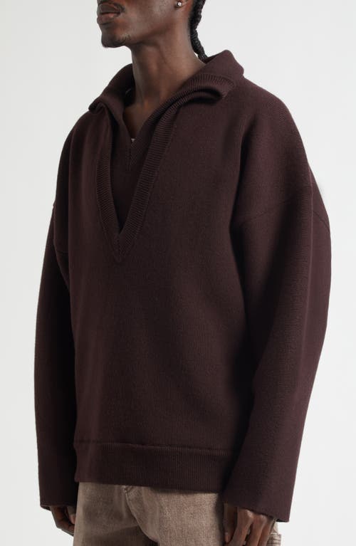 Bottega Veneta Chunky Compact Wool Blend V-neck Sweater In Brown