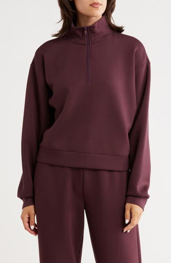 Z By Zella Whisper Knit Quarter Zip Pullover In Burgundy