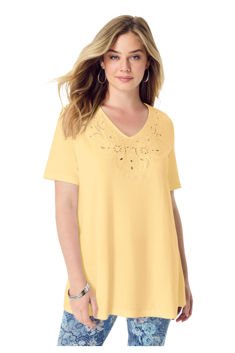 Eyelet Swing Tee, Main, color, BANANA