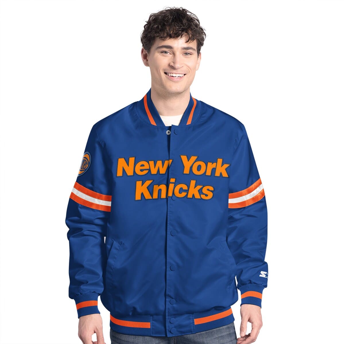 Men's Starter Blue/Orange New York Knicks Scout Full Snap Varsity