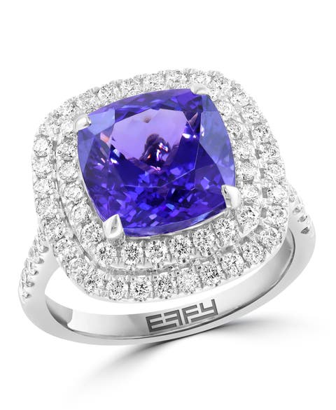 Tanzanite & Diamond Halo Ring in 14K White Gold