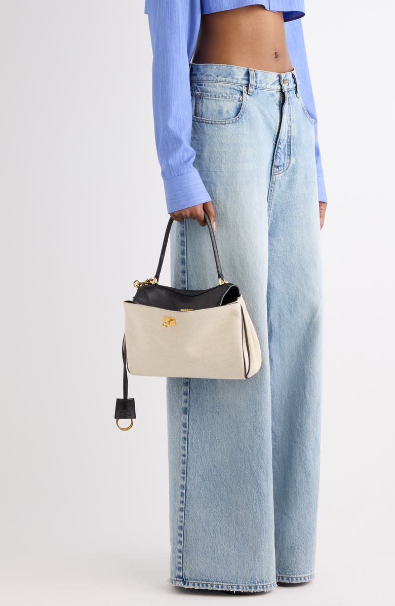 Balenciaga Small Rodeo Mixed Media Top Handle Bag, Alternate, color, 9260 Natural/ Black