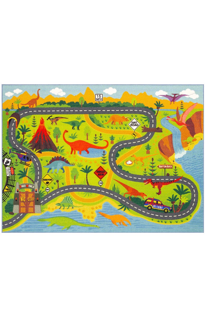 KC Cubs Educational Rug Dinosaur World Safari Road Map, 3 feet x 5 feet, Main, color, Multicolored