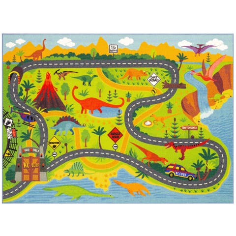 Educational Rug Dinosaur World Safari Road Map, 3 feet x 5 feet