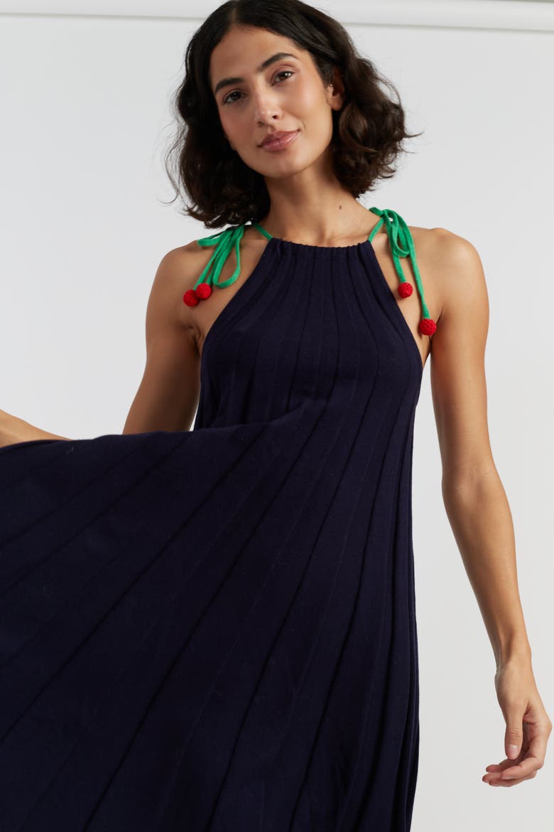 Cotton Cherry Swing Dress, Alternate, color, Navy
