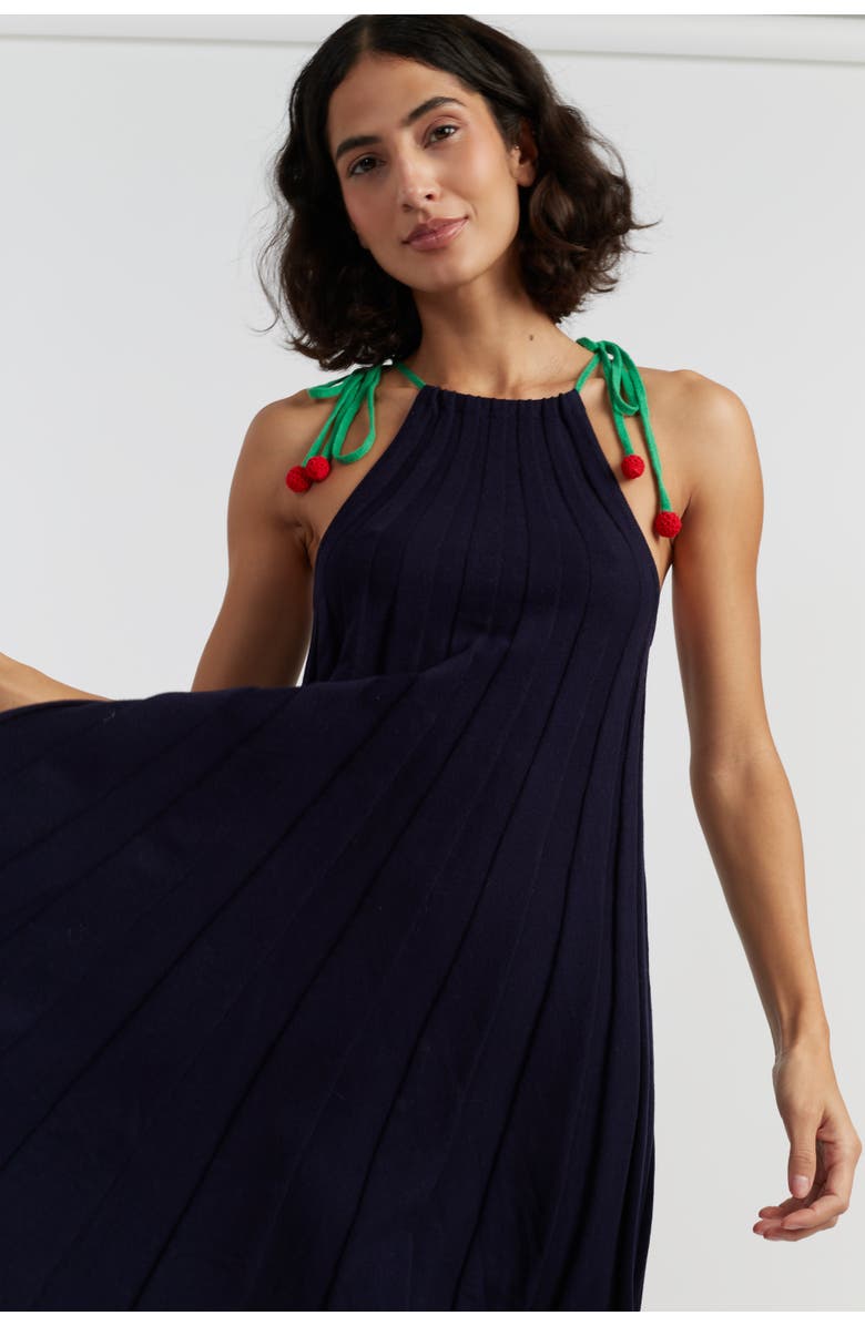 Chinti & Parker Cotton Cherry Swing Dress, Alternate, color, Navy