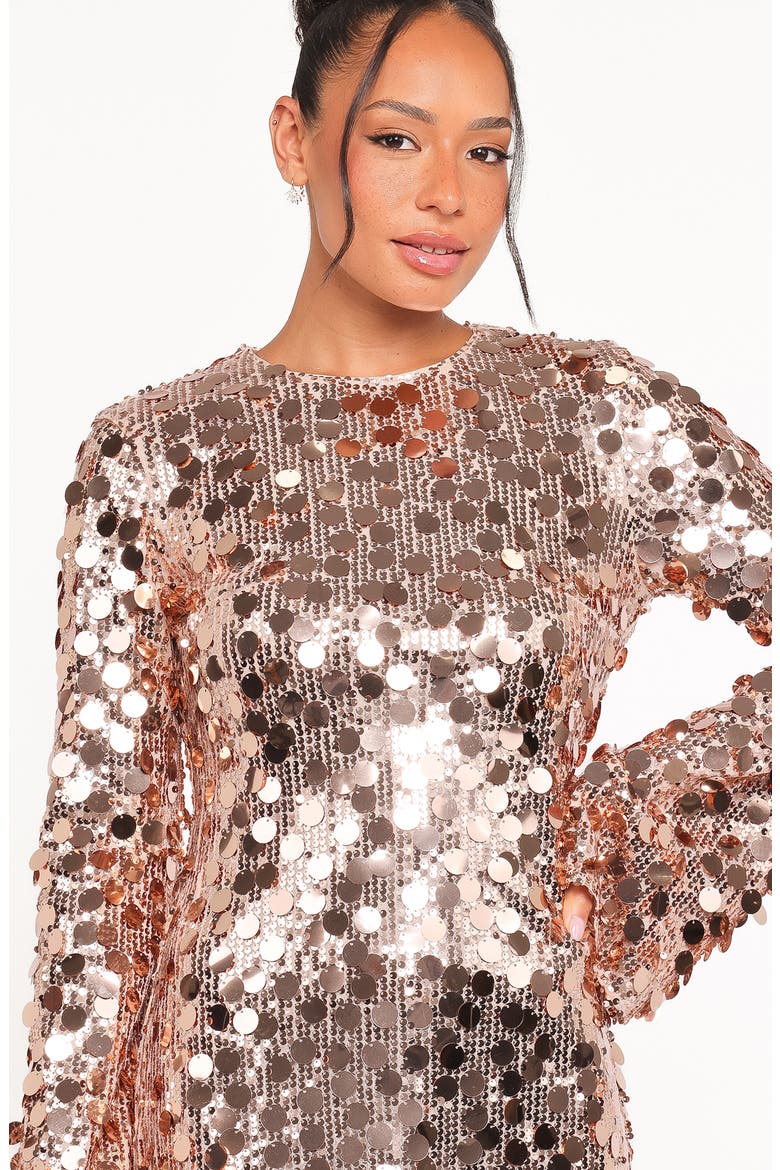Electra Paillette Long Sleeve Minidress, Alternate, color, GOLD
