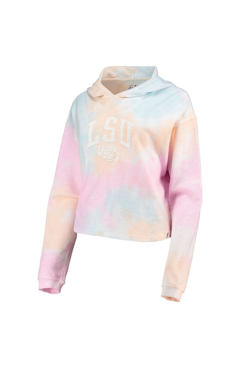 LEAGUE COLLEGIATE WEAR Women's League Collegiate Wear Pink/White LSU Tigers Tie-Dye Cropped Pullover Hoodie, Alternate, color,