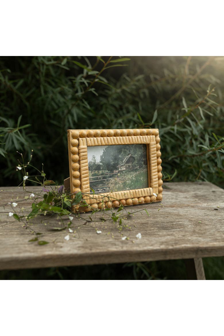 4x6 Rattan and Beaded Picture Frame Wood MDF Rattan & Glass, Alternate, color, Brown