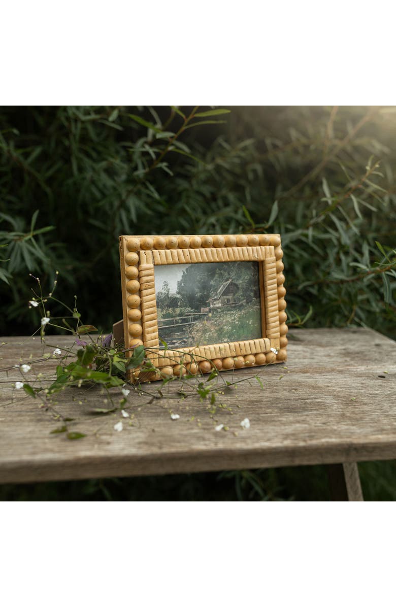 Foreside Home and Garden 4x6 Rattan and Beaded Picture Frame Wood MDF Rattan & Glass, Alternate, color, Brown