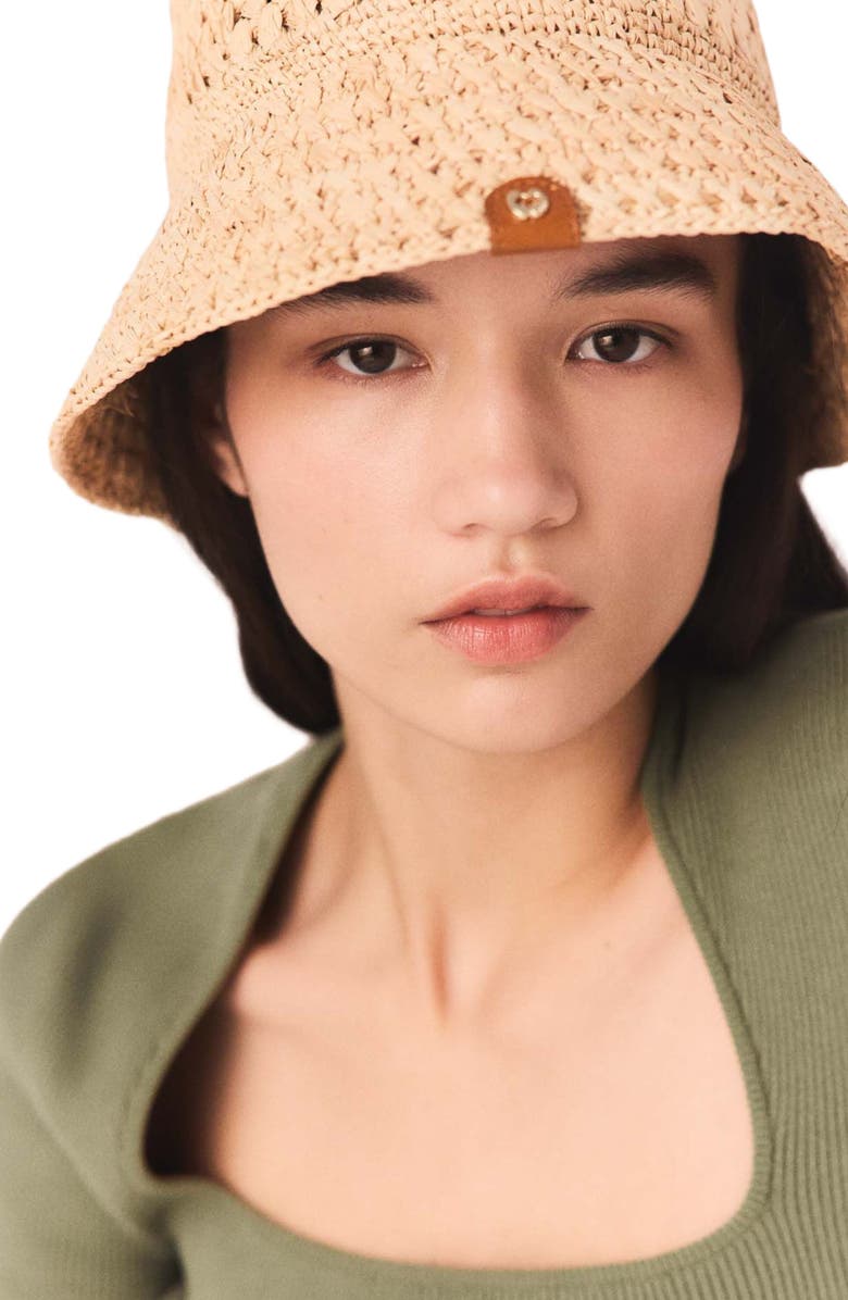 maje Crochet raffia bucket hat, Alternate, color, Beige