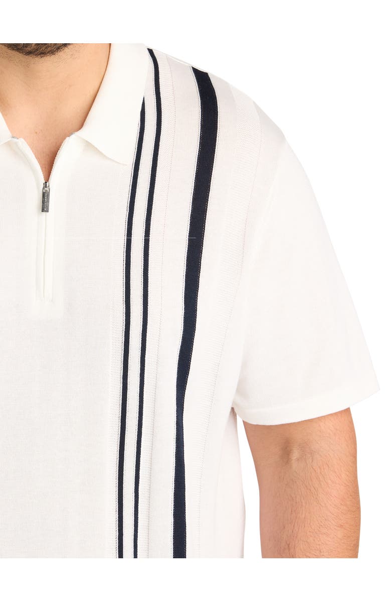 Perry Ellis Big & Tall Striped Zip Sweater Polo Shirt, Alternate, color, Bright White