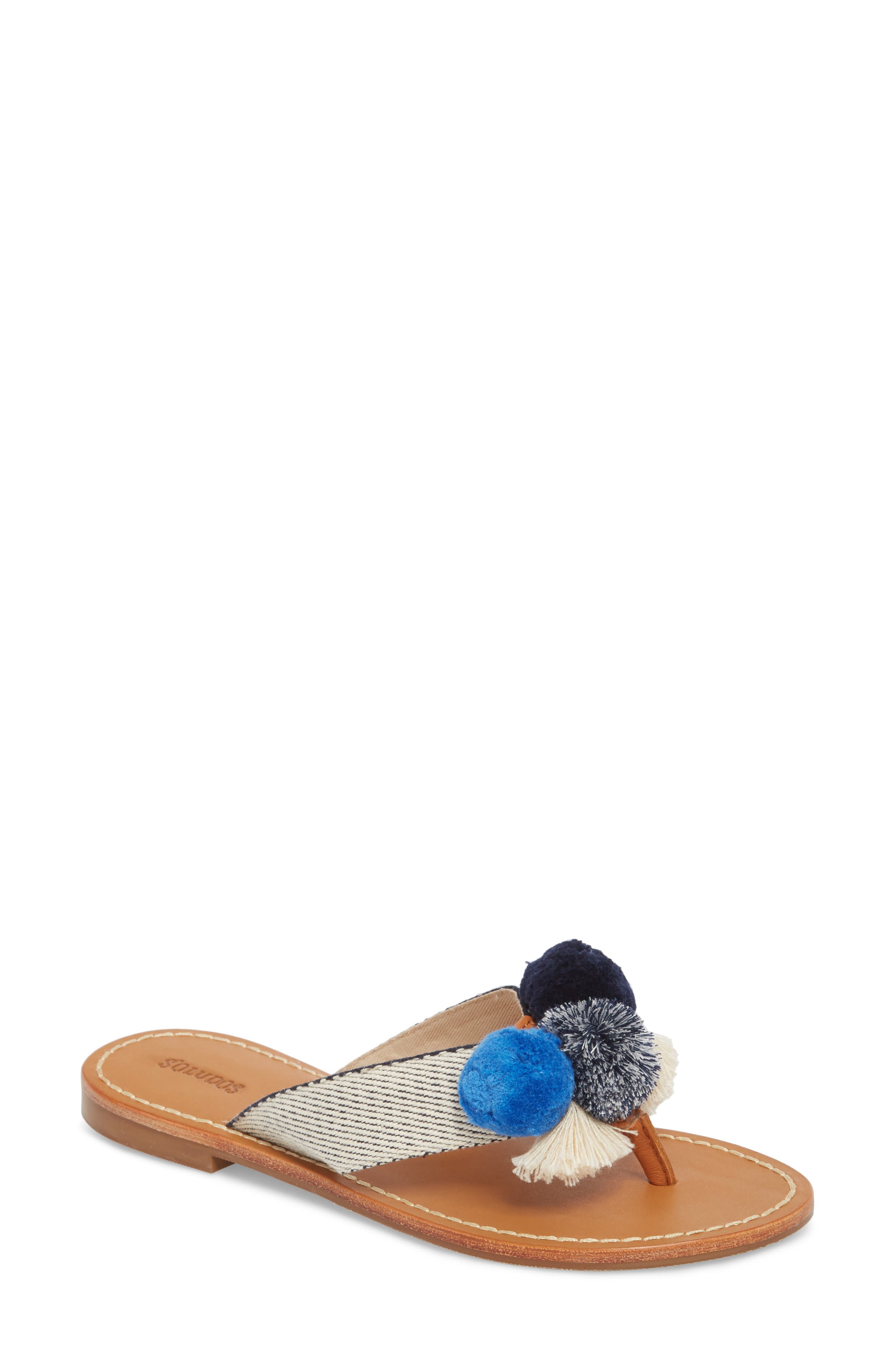 Capri Pompom Flip Flop, Main, color, NAVY/ NATURAL