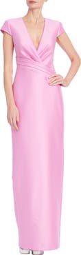 Badgley Mischka Collection Short Sleeve Column Gown
