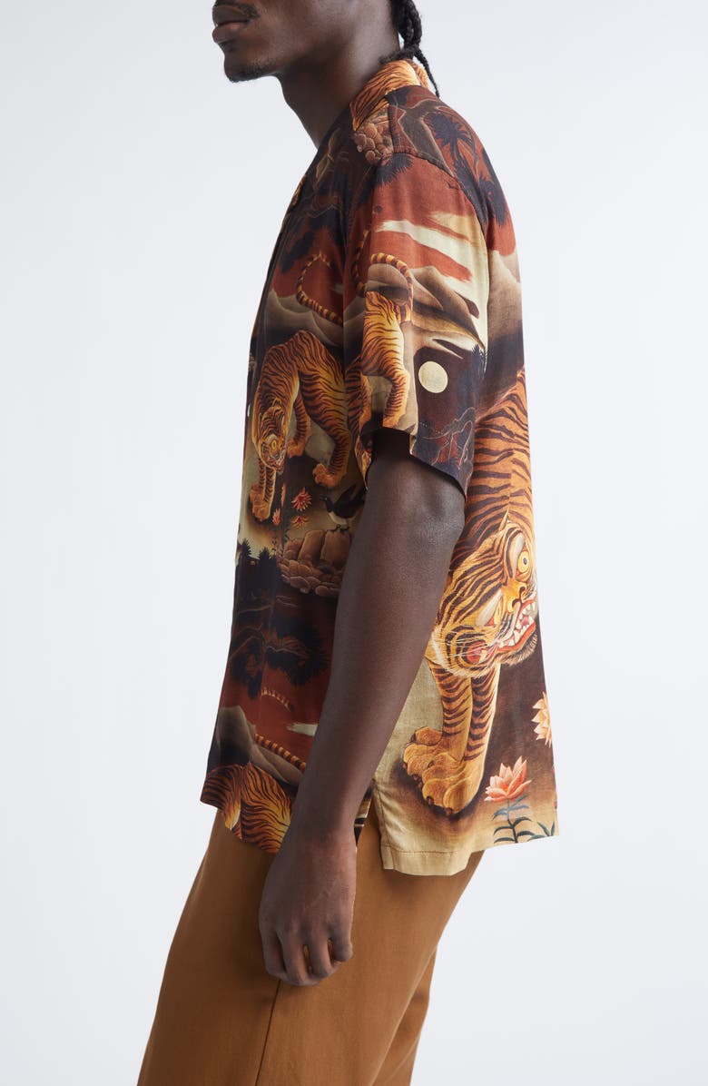 ENDLESS JOY Tiger Magpie Camp Shirt, Alternate, color, Bronze