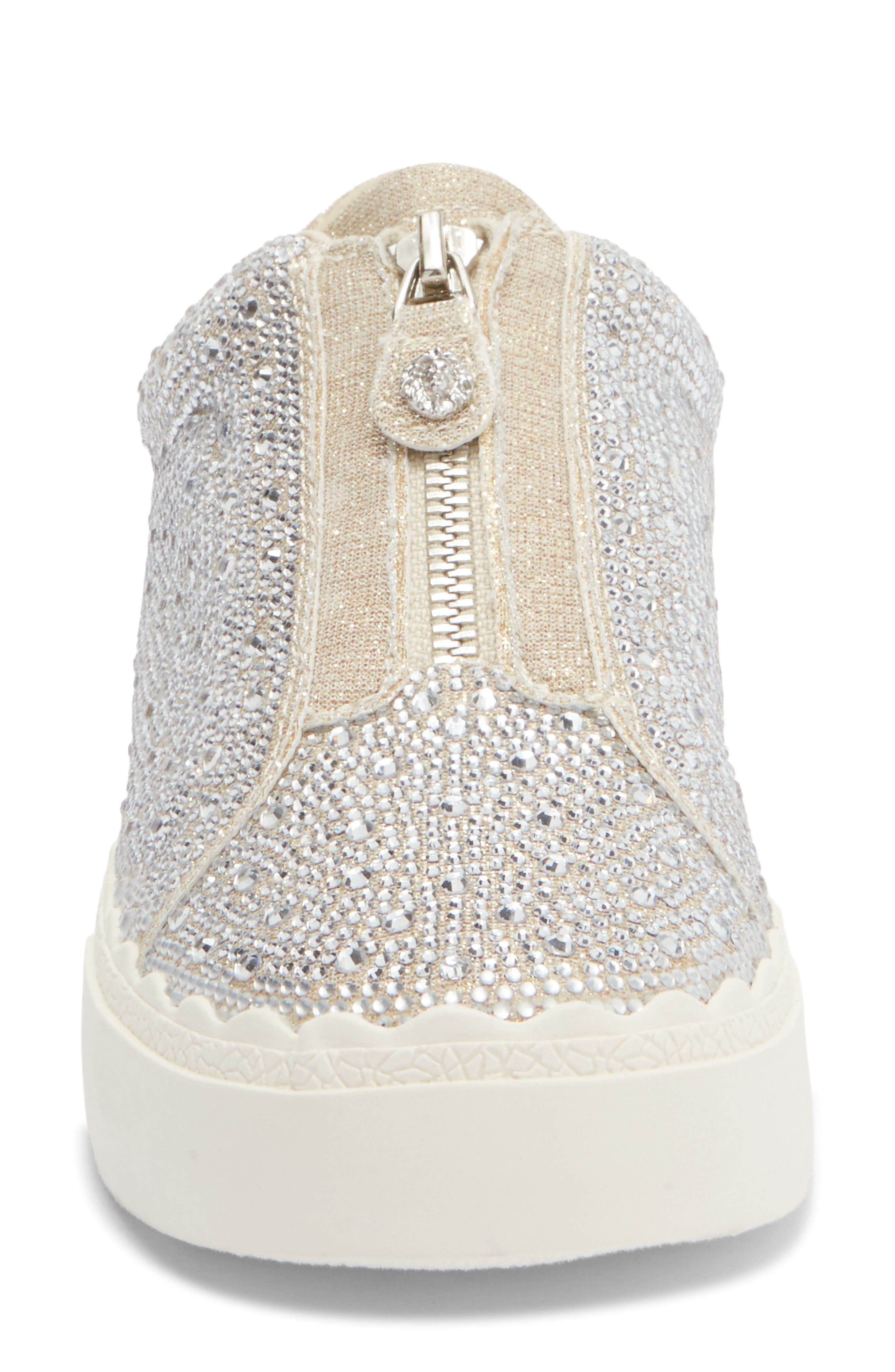 Anne Klein Cadia Zip Embellished Sneaker, Alternate, color, Platinum
