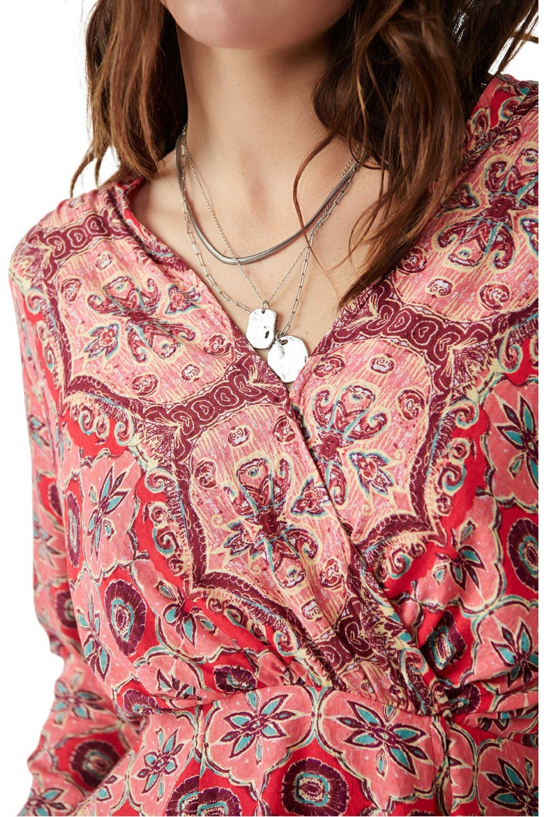 Falling For You Floral Print Peplum Top, Alternate, color, HIBISCUS COMBO
