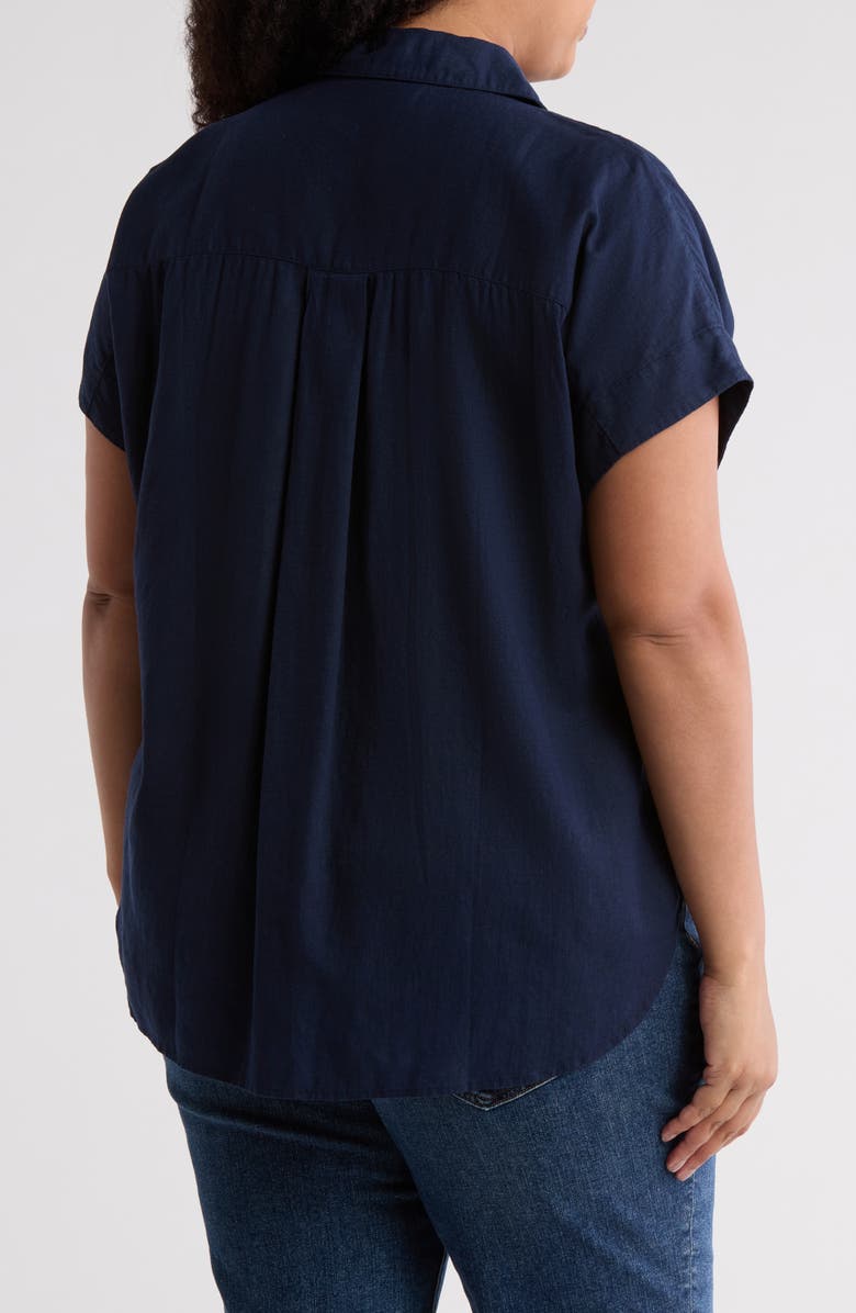 Caslon<sup>®</sup> Double Pocket Linen Blend Camp Shirt, Alternate, color, Navy Still