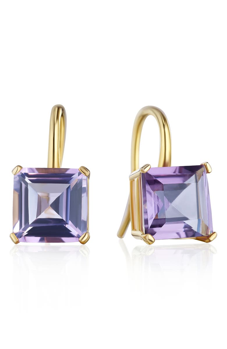 House of Frosted Amethyst Square Drop Earrings, Main, color, Gold
