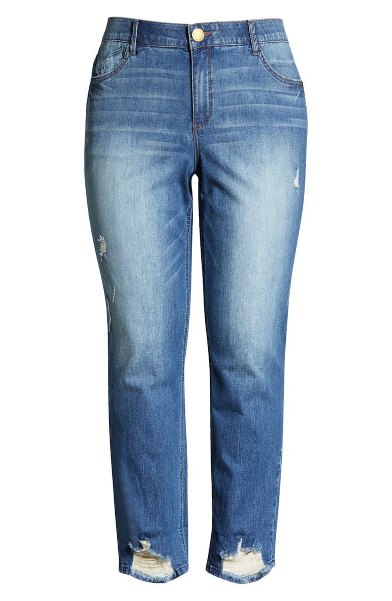 Wit & Wisdom 'Ab'Solution High Waist Frayed Boyfriend Jeans, Alternate, color, Mid Blue Vintage