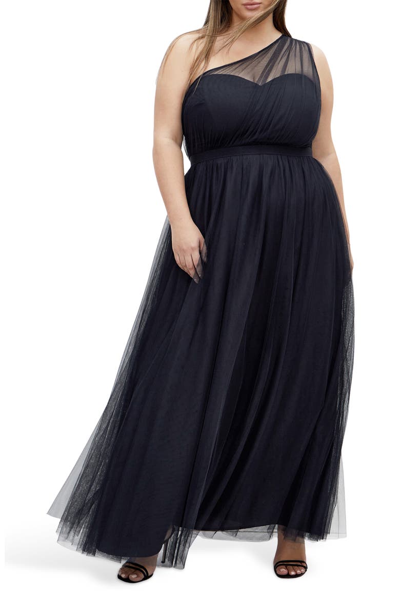 Daniela One-Shoulder Tulle Maxi Dress, Main, color, NAVY