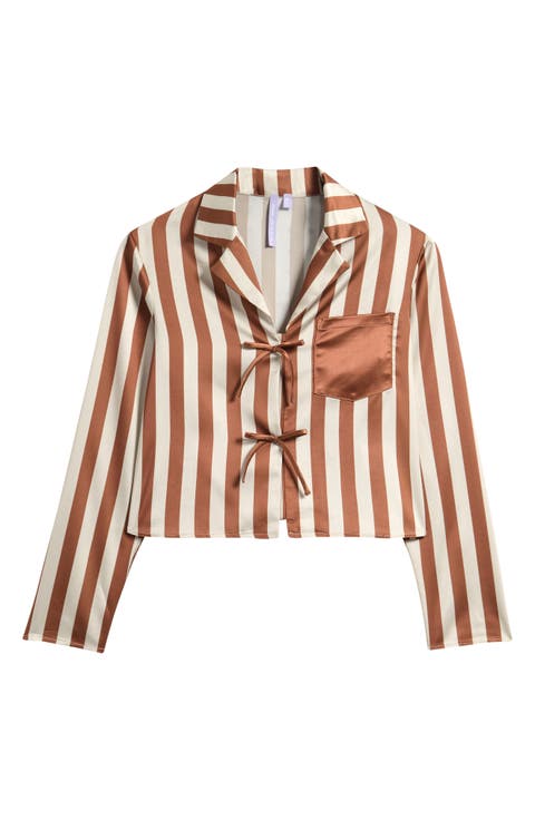 Kids
 Stripe Satin Tie Front Top (Big Kid)