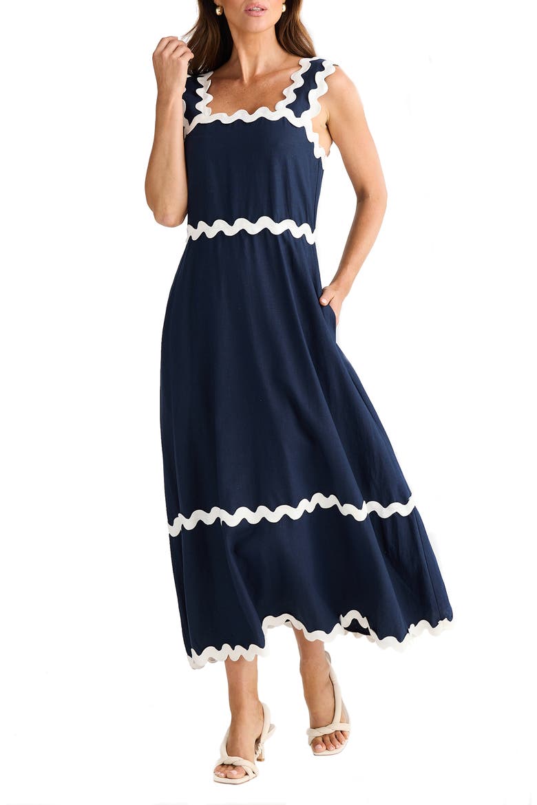 Marlo Rickrack Sundress, Alternate, color, NAVY