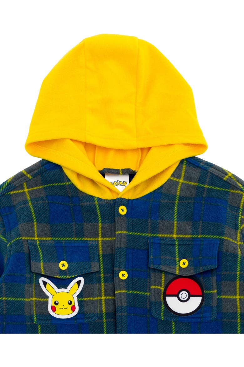 Pikachu Hooded Fleece Shacket, Alternate, color, Navy Yellow Pikachu