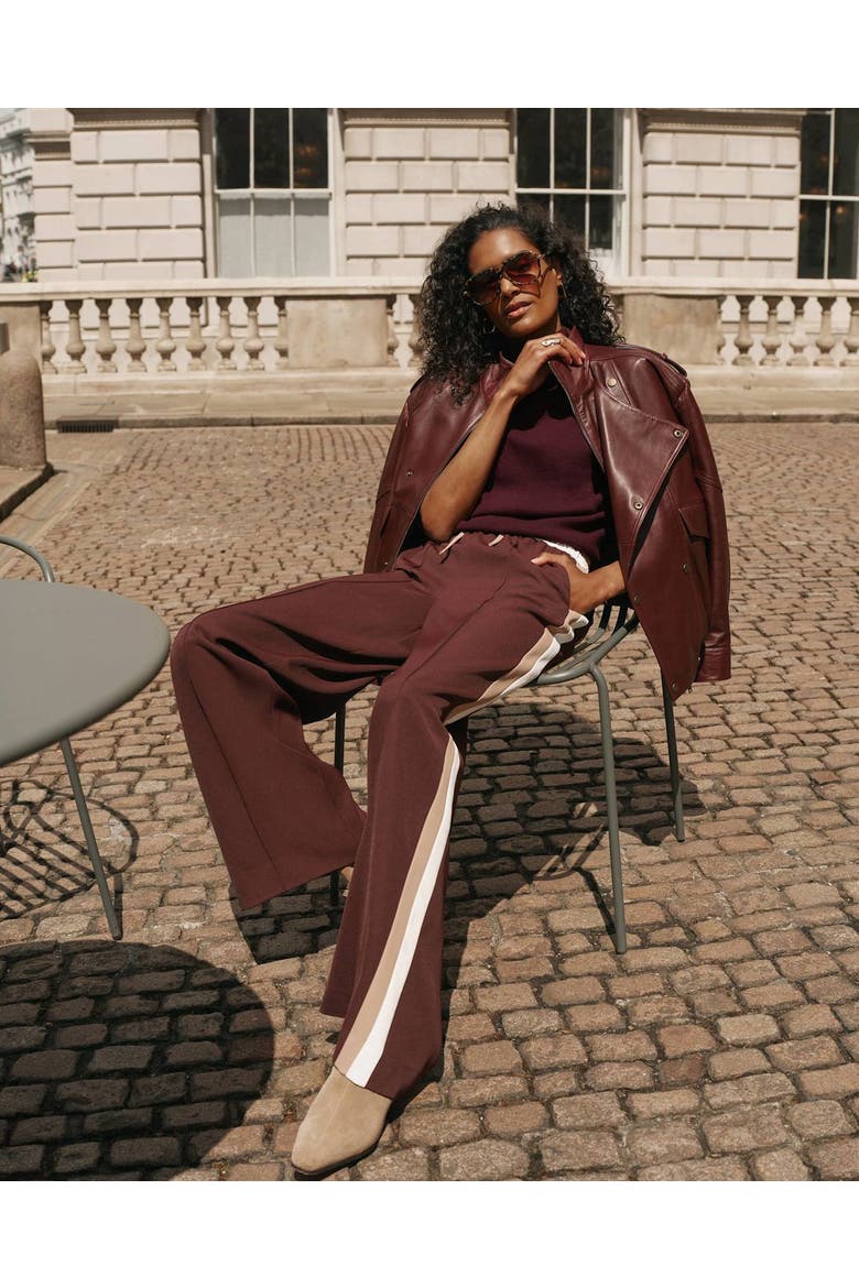 Side Stripe Tie Waist Wide Leg Trousers, Alternate, color, Burgundy