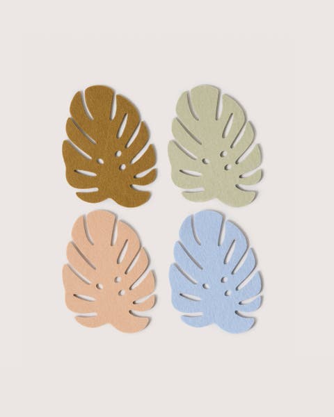 Merino Wool Monstera Coaster Multi 4 Pack