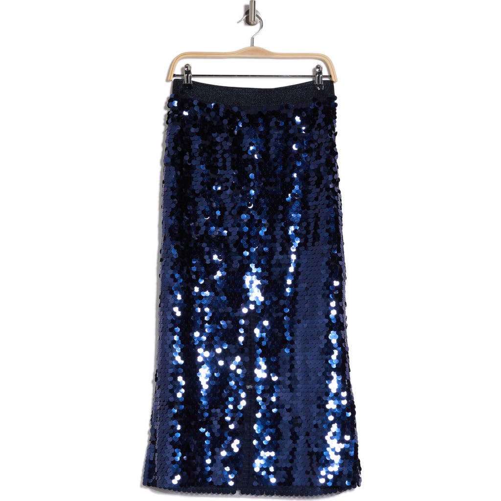 Ichi Sparkle Sequin Maxi Skirt In Maritime Blue