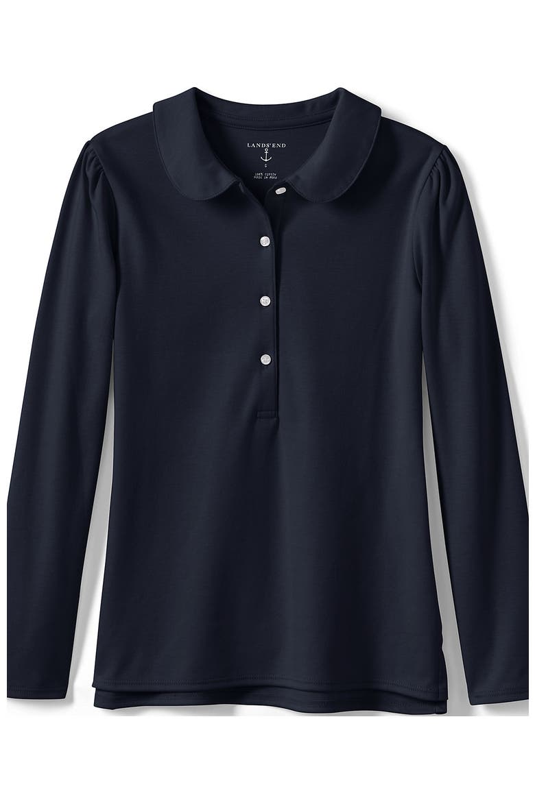 Girls Long Sleeve Peter Pan Collar Polo Shirt, Alternate, color, Classic Navy