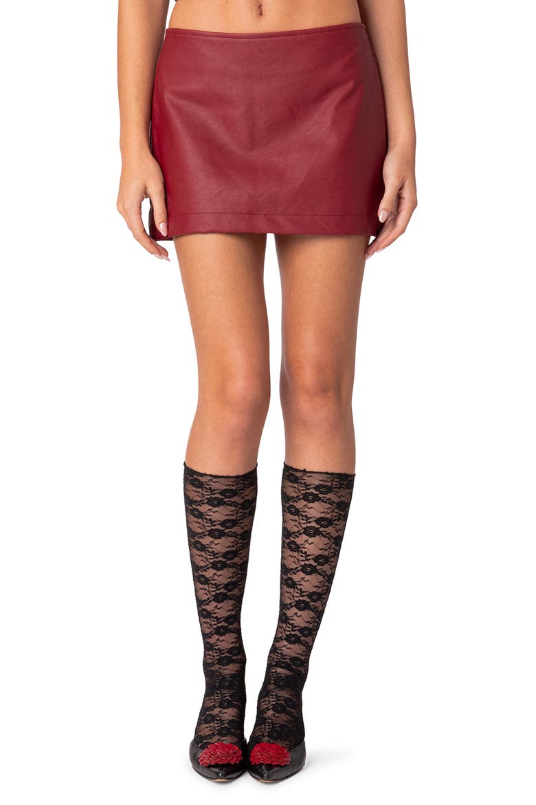 Aster Faux Leather Miniskirt, Main, color, BURGUNDY