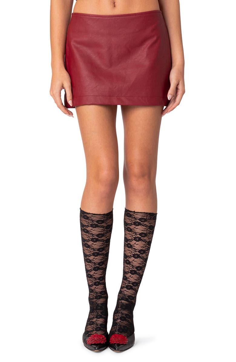 EDIKTED Aster Faux Leather Miniskirt, Main, color, Burgundy